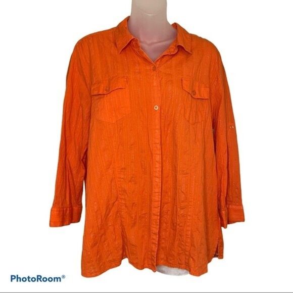 Sag Harbor Orange Button Down Collared Top Size XL - Picture 1 of 3